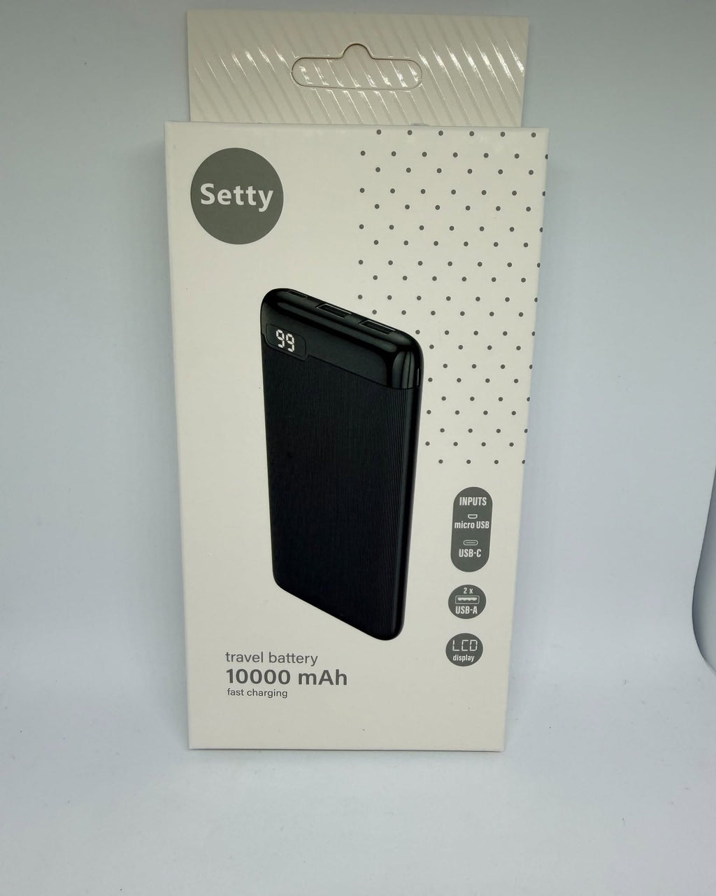 Batterie externe Setty 10 000 mAh – 2 USB-A – Écran LCD – USB-C / micro-USB