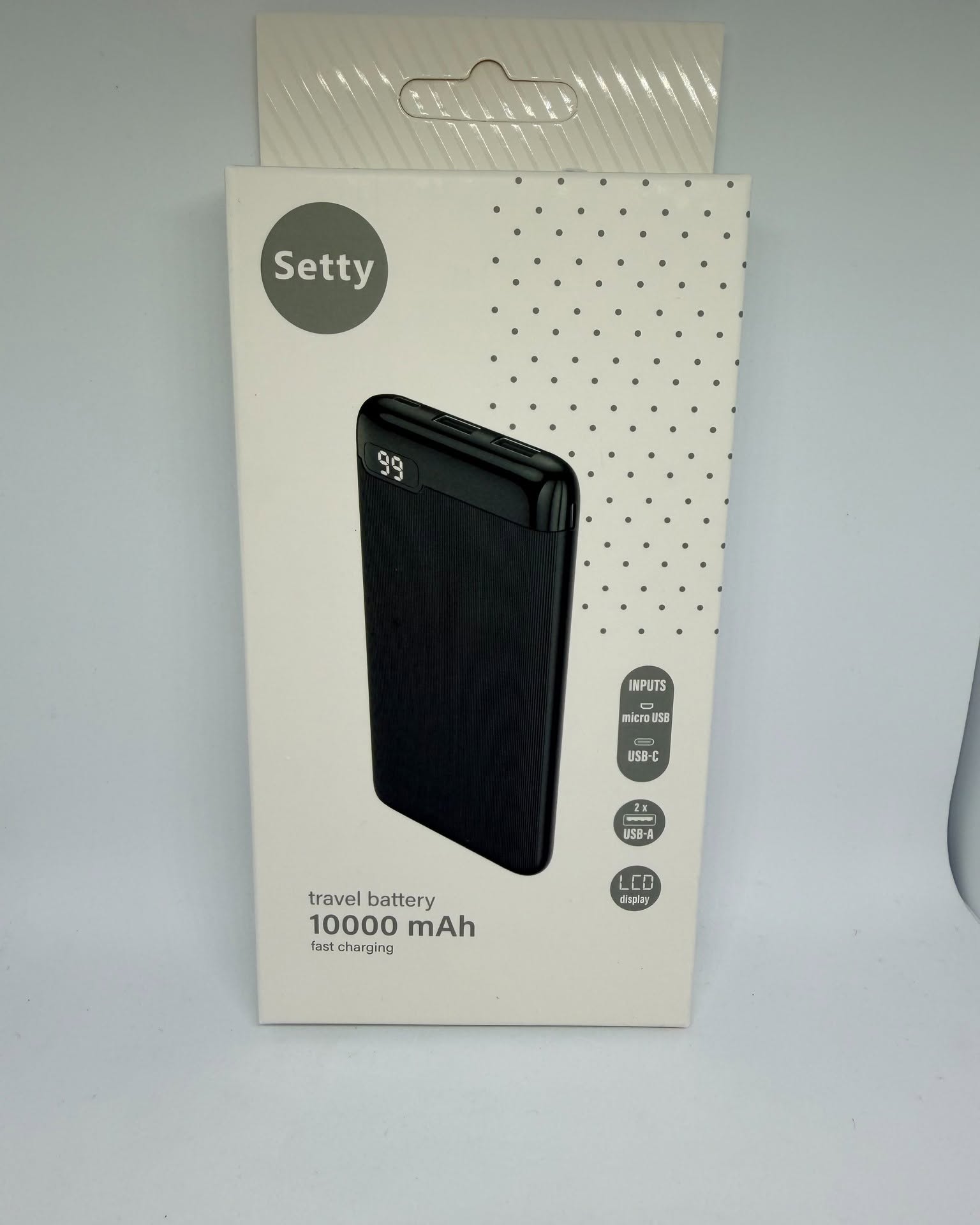 Batterie externe Setty 10 000 mAh – 2 USB-A – Écran LCD – USB-C / micro-USB