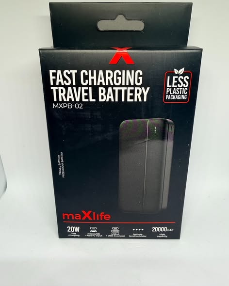 Batterie externe maXlife MXPB-02 20 000 mAh – Charge rapide 20 W USB-C / USB-A – Noire