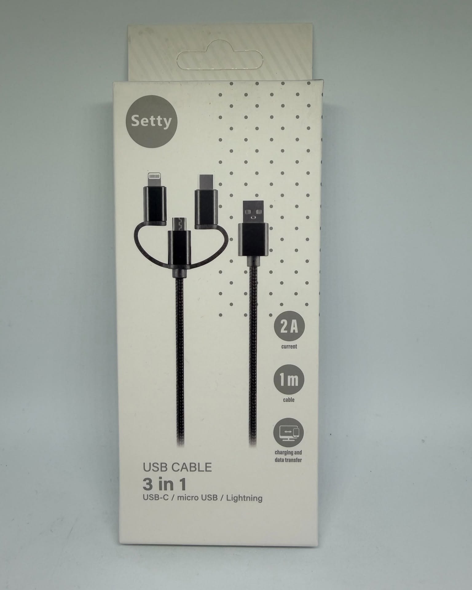 Câble 3-en-1 Setty USB-A vers USB-C / micro-USB / Lightning – 1 m